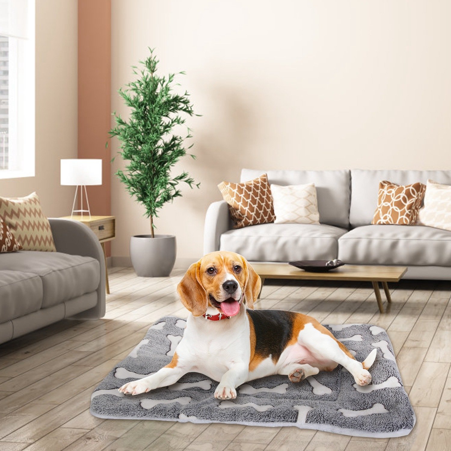 Image showcasing Dog Bed Mat Comfortable Flannel Dog Crate Pad Reversible Cushion Carpet ...
